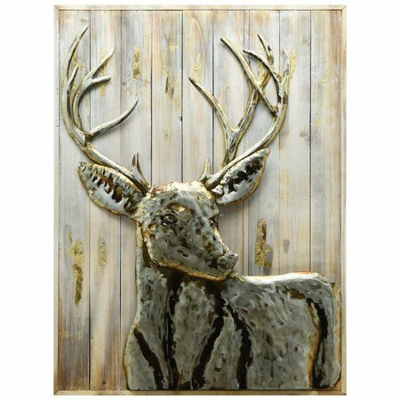 SOLID STORAGE SUPPLIES 40 x 30 in. Deer 1 Hand Painted Primo Mixed Media Iron Wall Sculpture Slatted Solid Wood Wall Art SO2573450